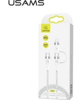 Cable USB Usams USB-C - USB-C + Lightning 1.2 m White (63775-uniw)