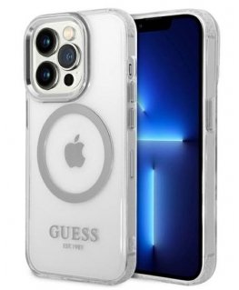 Guess Apple iPhone 14 Pro Max 6.7 hard case Metal Outline Magsafe Silver