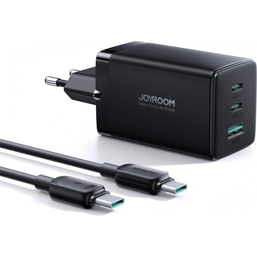 Joyroom fast charger GaN 65W USB, 2x USB C black + USB C cable - USB C 100W 1.2m (TCG01) – 2