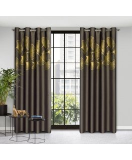 Eurofirany Night blackout type blackout curtain HARMONY with shiny ginkgo pattern, 140 X 250 cm, rings, color: brown, gold