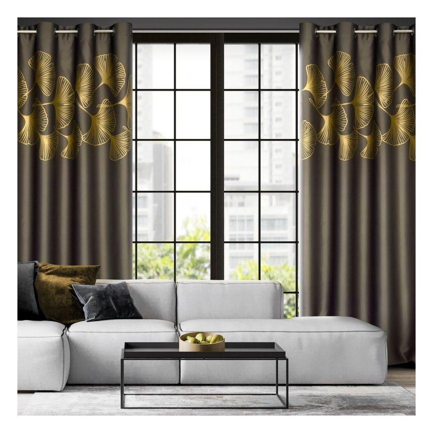 Eurofirany Night blackout type blackout curtain HARMONY with shiny ginkgo pattern, 140 X 250 cm, rings, color: brown, gold – 4