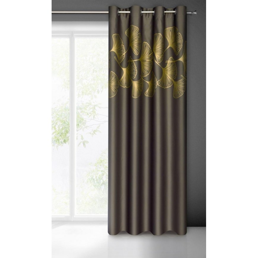 Eurofirany Night blackout type blackout curtain HARMONY with shiny ginkgo pattern, 140 X 250 cm, rings, color: brown, gold – 5