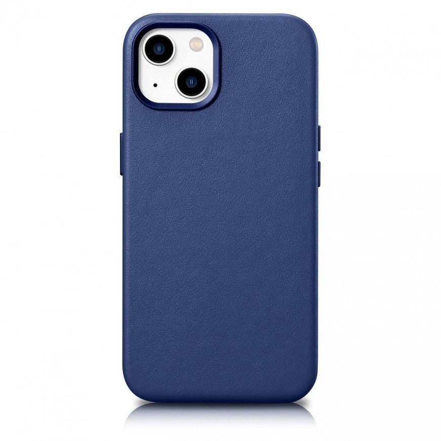 Dėklas Icarer icer dėklo odiniai dangteliai, skirti „iPhone 14 Plus“ originaliai odiniam dėklui mėlyna spalva (suderinama su „Ma