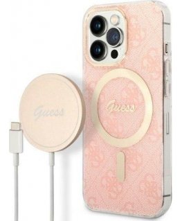 Charger Guess Set Guess case + charger wireless GUBPP13XH4EACSP Apple iPhone 13 Pro Max pink/pink hard case 4G Print MagSafe