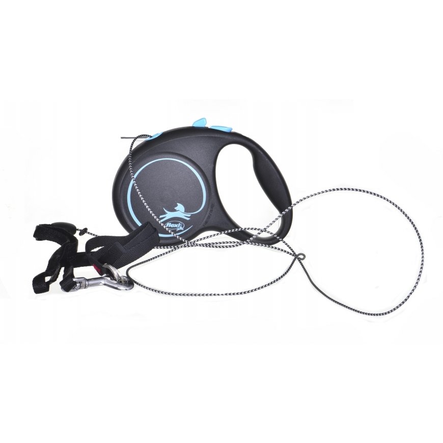 Flexi Black Design S pavadėlis šunims iki 12kg virvinis 5m mėlynos spalvos – 4