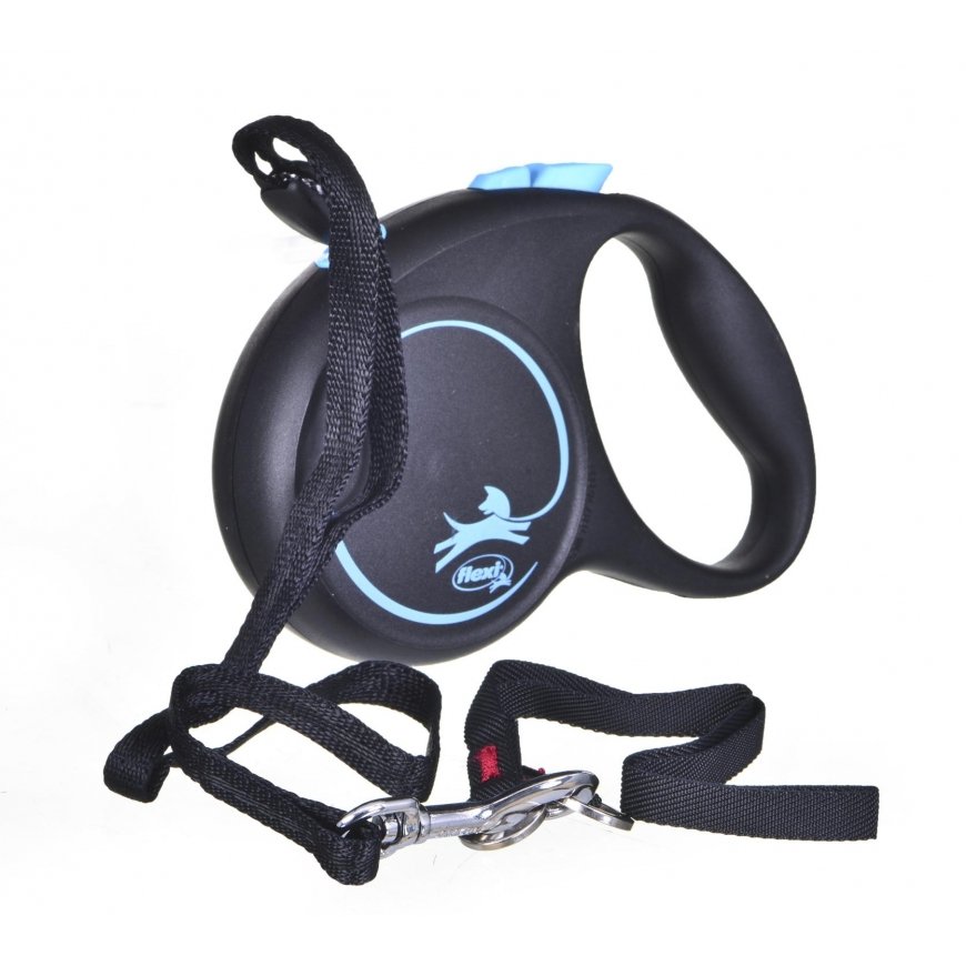 Flexi Black Design S pavadėlis šunims iki 12kg virvinis 5m mėlynos spalvos – 5