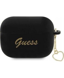Guess Dėklas Guess GUAP2LSCHSK Apple AirPods Pro 2 cover juoda/juodas silikoninis Charm Heart Collection