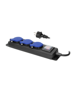 Orno Gas-tight workshop extension cord with IP44 switch, 3 2P+Z IP44 sockets, rubber hose, H05RR-F 3x1.5mm?, length 5 m