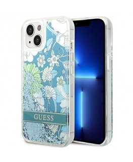Guess GUHCP14SLFLSN iPhone 14 6.1 inch Green / Green Hard Case Flower Liquid Glitter