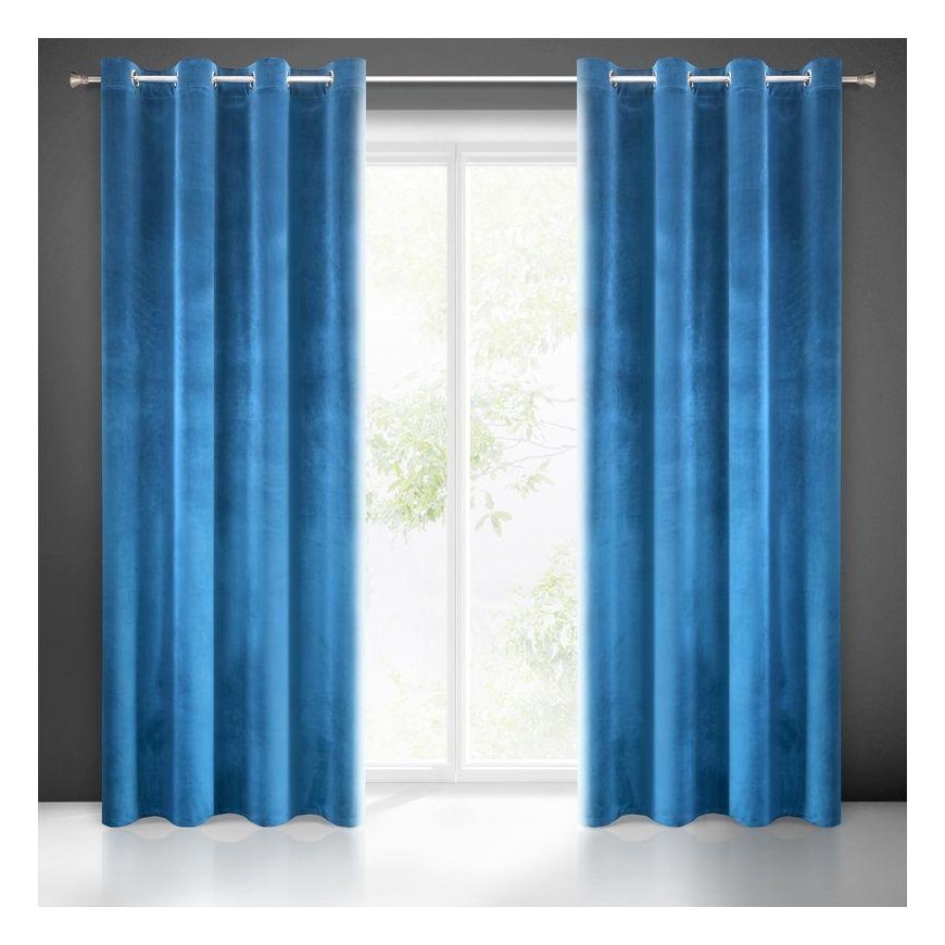 Minkšto ir blizgaus aksomo naktinė užuolaida Eurofirany SAMANTA 140X250 cm, kilpos/žiedai, spalva: tamsiai mėlyna
