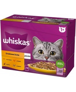 WHISKAS paciņa želeja mājputnu, pīles, tītara, vistas - mitrā kaķu barība - 12x85 g