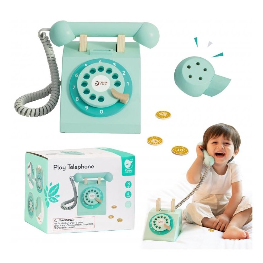 CLASSIC WORLD Klasikinis medinis telefonas vaikams 4 el. – 5