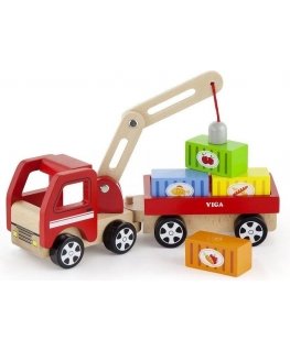 Viga Toys medinis kranas su konteineriais