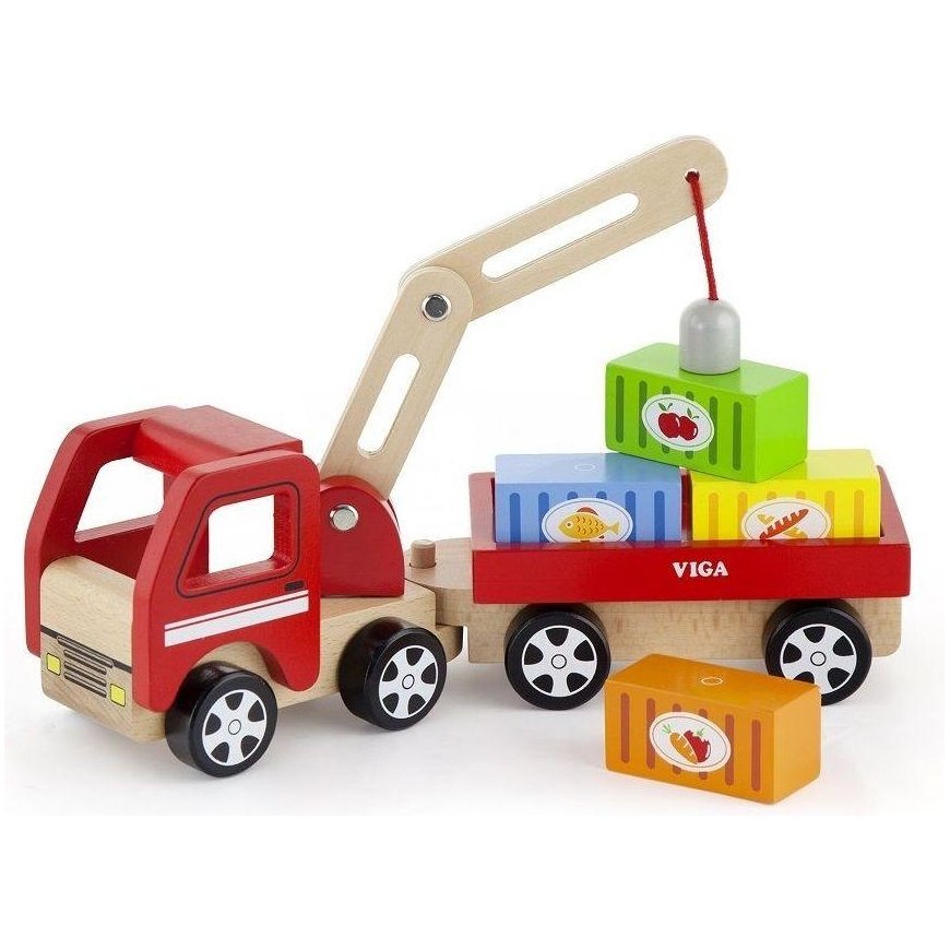 Viga Toys wooden crane with containers