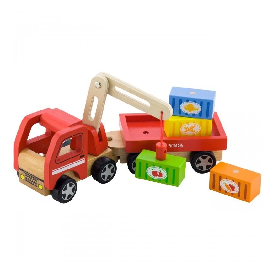 Viga Toys medinis kranas su konteineriais – 4