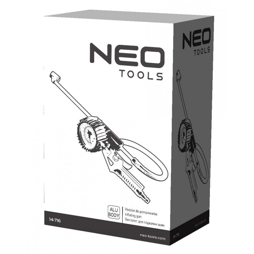 Neo Pripučiamas pistoletas su manometru o 63 mm, ilgu galu – 2