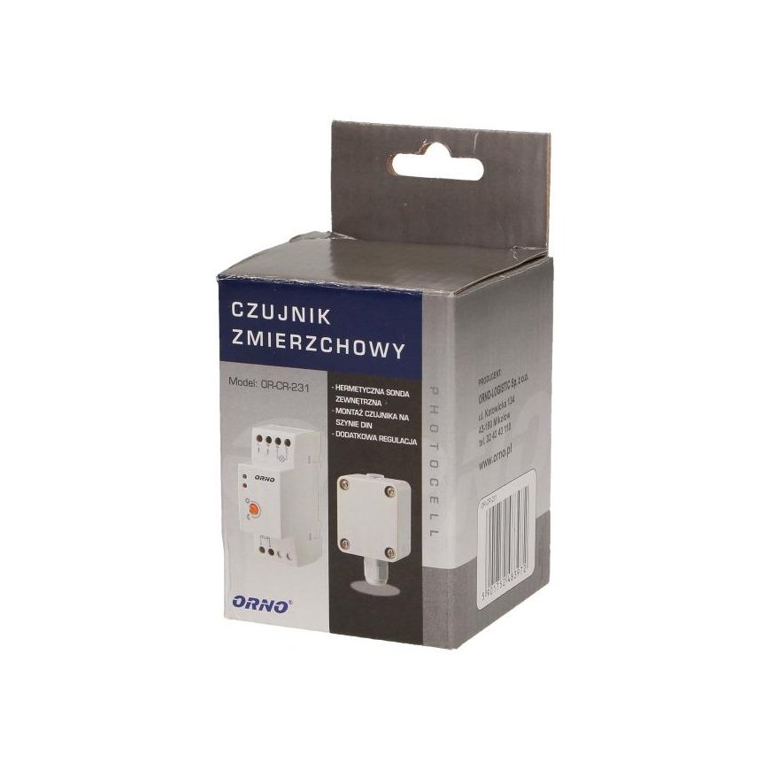 Orno Twilight jutiklis DIN bėgiui su išoriniu zondu dėžutėje 3000W 2-100lx IP65/IP20 (OR-CR-231) – 3