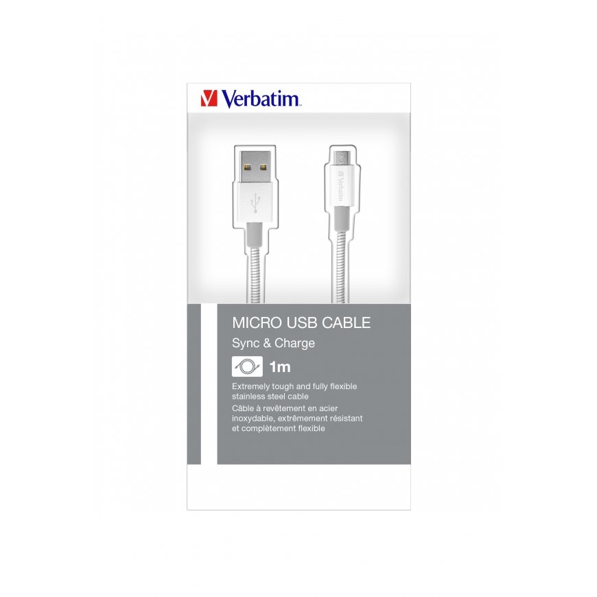 Verbatim 48862 USB kabelis 1 m USB A Micro-USB A Sidabras – 5