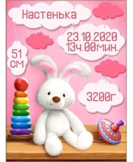 Beldizart Metric for a girl with a bunny 30*40 cm AZ-1902