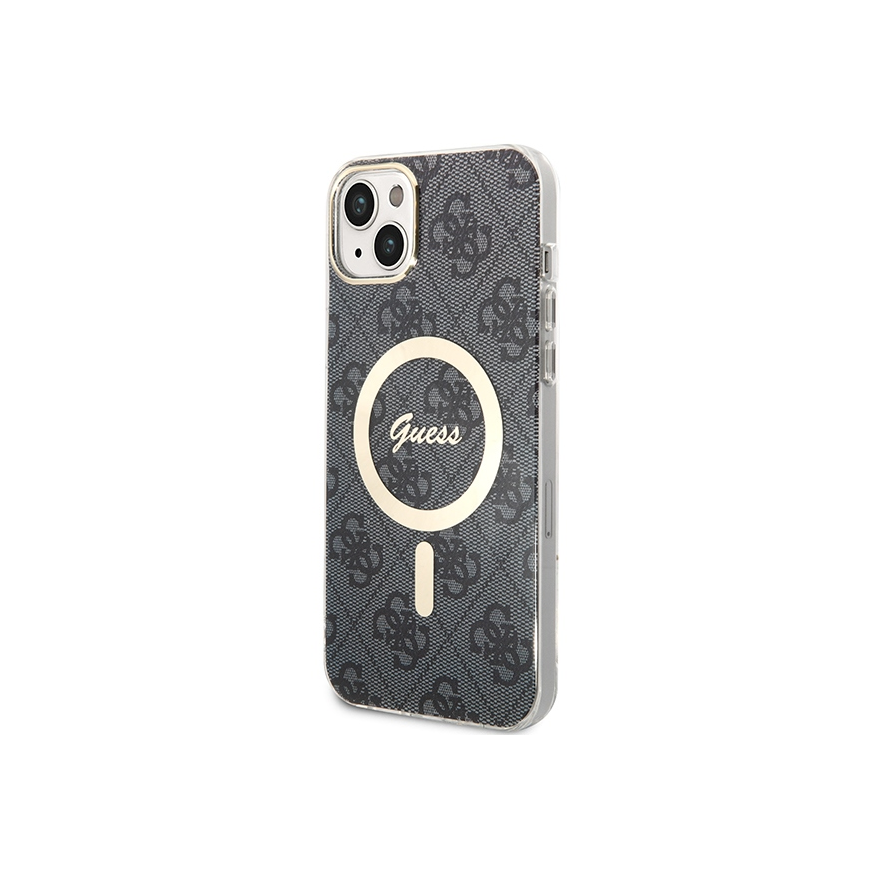 Guess Bundle Pack MagSafe 4G - Rinkinys etui + kroviklis MagSafe iPhone 14 Plus (juoda/auksinė) – 2
