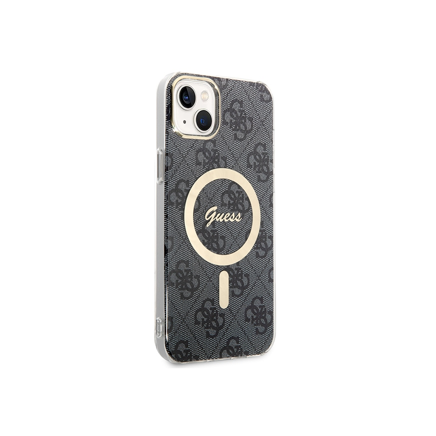 Guess Bundle Pack MagSafe 4G - Rinkinys etui + kroviklis MagSafe iPhone 14 Plus (juoda/auksinė) – 4