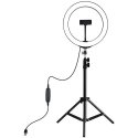 Puluz LED ring lamp 26cm, with tripod stand up to 1.1m and phone holder, USB