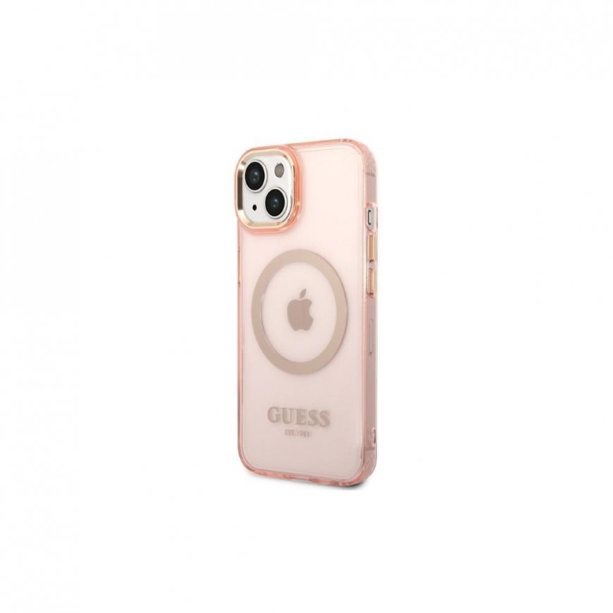Guess dėklas iPhone 14 6,1" GUHMP14SHTCMP rožinis HC Magsafe Gold Outline permatomas – 2