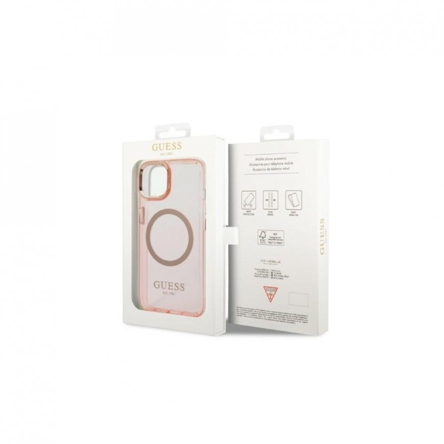 Guess case iPhone 14 6.1" GUHMP14SHTCMP pink HC Magsafe Gold Outline transparent – 4
