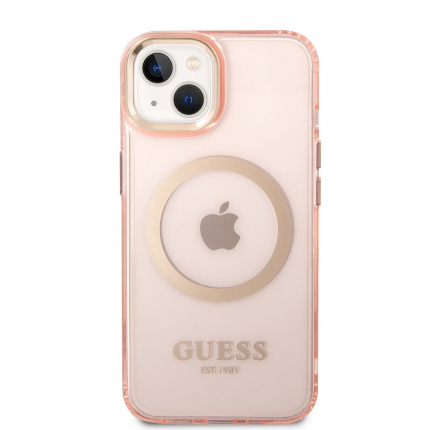 Guess case iPhone 14 6.1" GUHMP14SHTCMP pink HC Magsafe Gold Outline transparent – 5