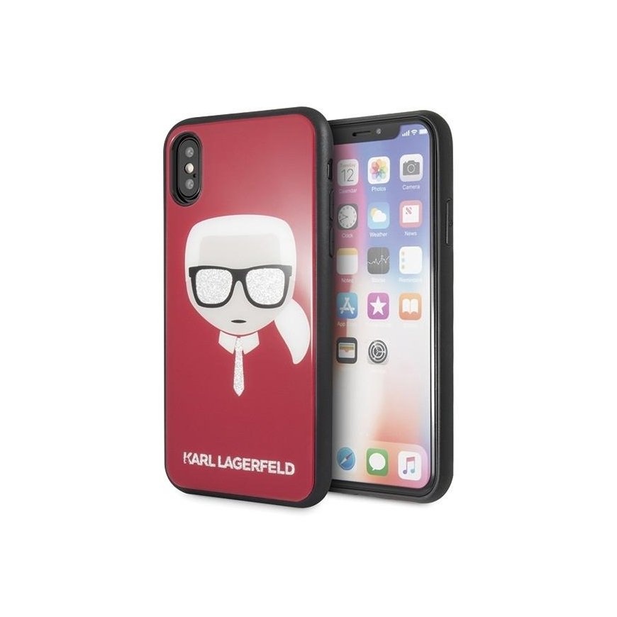 Karl Lagerfeld case for iPhone X / XS KLHCPXDLHRE red hard case Iconic Iconic Glitter Karl's Head – 2