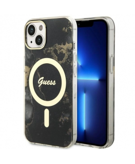 Case Guess GUHMP14MHTMRSK iPhone 14 Plus 6.7" black|black hardcase Golden Marble MagSafe