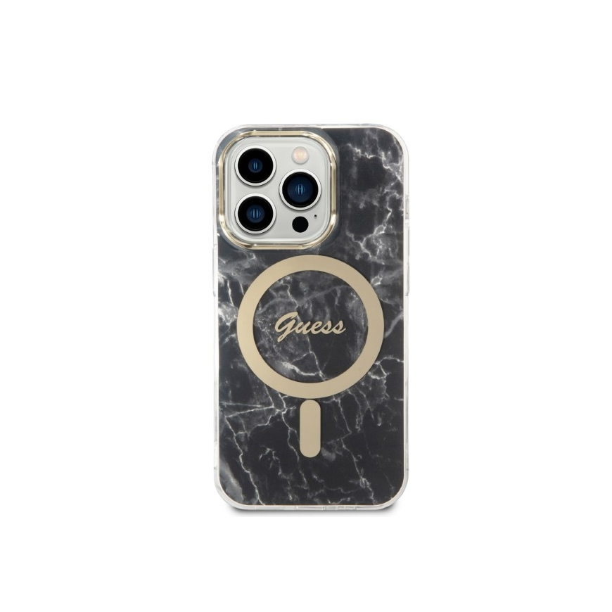 Guess Bundle Pack MagSafe IML Marble - Set for case + charger MagSafe iPhone 14 Pro (black/gold) – 3