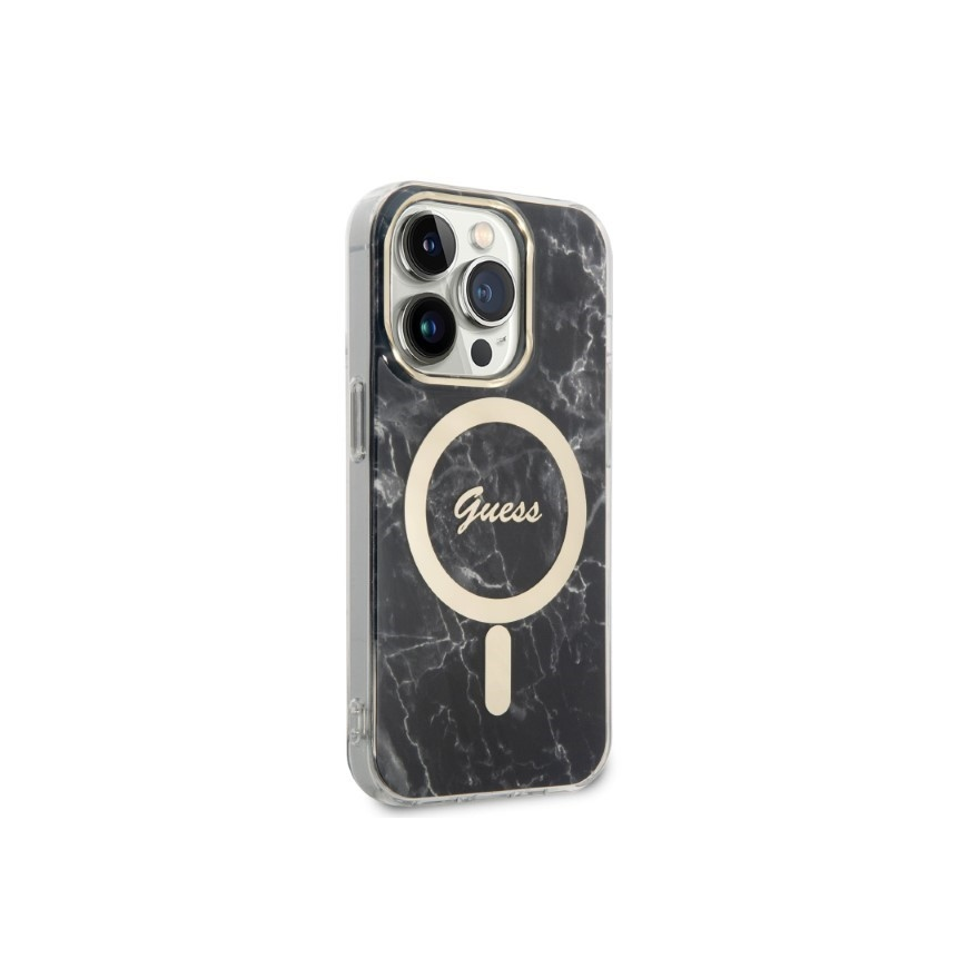Guess Bundle Pack MagSafe IML Marble - Set for case + charger MagSafe iPhone 14 Pro (black/gold) – 4