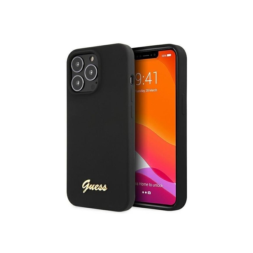 Guess GUHMP13LLSLMGBK iPhone 13 Pro / 13 6.1" black/black hardcase Silicone Script Gold Logo MagSafe