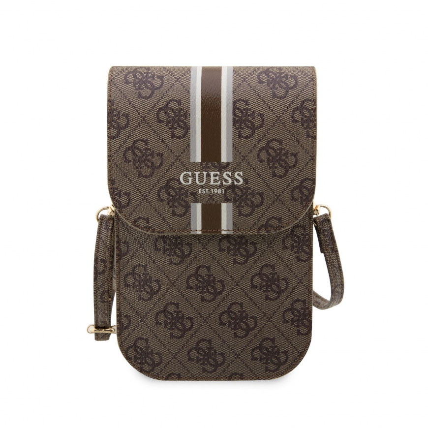 Dėklas Guess PU 4G Printed Stripes Phone Bag Brown