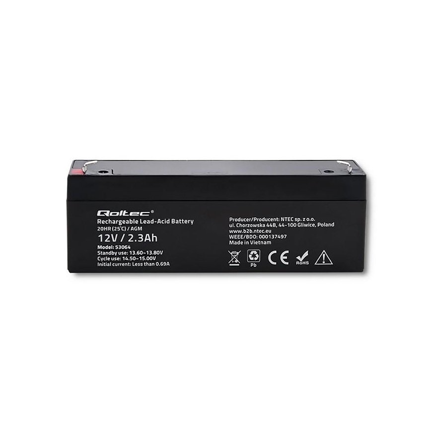 QOLTEC 53064 AGM battery 12V 2.3Ah max. 34.5A – 3