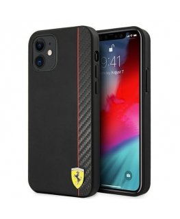 „Ferrari FESAXHCP12SBK iPhone 12 mini 5,4“ juodas/juodas kietas dėklas „On Track Carbon Stripe“