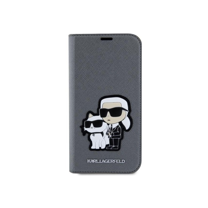 Case Karl Lagerfeld case for iPhone 14 6.1" KLBKP14SSANKCPG silver BT Saffiano Patch Karl&Choupette NFT – 2