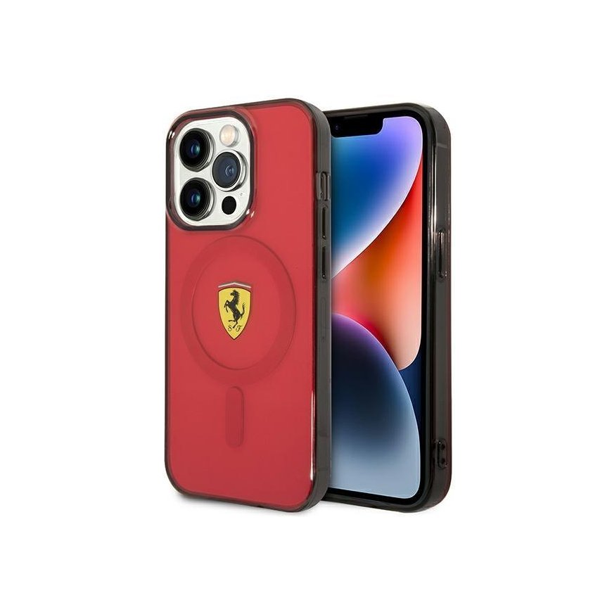 Dėklas Ferrari case for iPhone 14 Pro 6,1" FEHMP14LURKR red hardcase Magsafe Translucent