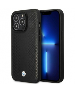 Dėklas BMW BMHMP14X22RFGK iPhone 14 Pro Max 6,7" juoda/juodas Leather Diamond Pattern MagSafe