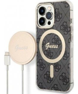 Guess Bundle Pack MagSafe 4G - Rinkinys etui + kroviklis MagSafe iPhone 13 Pro Max (juoda/auksinė)