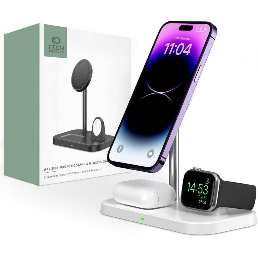 Įkroviklis Tech-Protect Įkroviklis bezprzewodowa MagSafe Tech-protect Qi15W A22 3in1 Magnetic Wireless Charger Baltas – 4