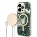 Guess Bundle Pack MagSafe IML Jungle - Rinkinys etui + kroviklis MagSafe iPhone 14 Pro (khaki/auksinė)