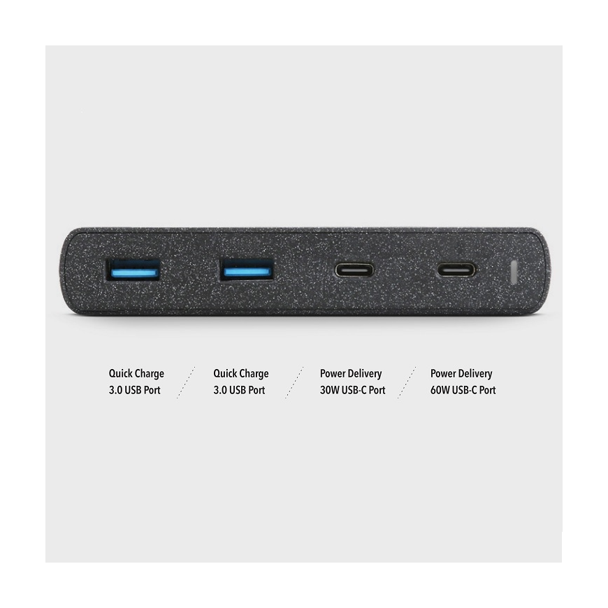 UNIQ HUB Surge Charger 2x USB Quick Charge 3.0 + 2x USB-C PD 3.0 90W juoda – 3
