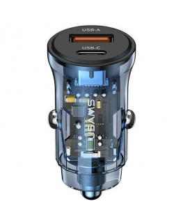 Charger Usams Charger samochodowa USAMS C32 1xUSB+1xUSB-C 30W Fast Charge blue/blue (US-CC164)
