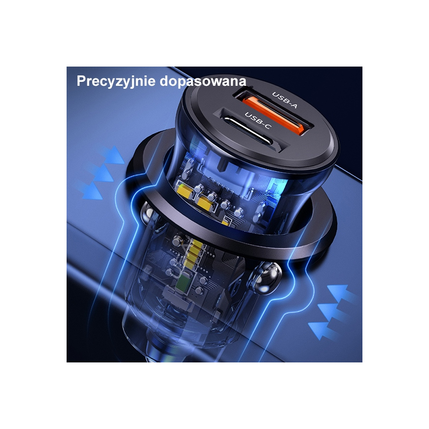 Charger Usams Charger samochodowa USAMS C32 1xUSB+1xUSB-C 30W Fast Charge blue/blue (US-CC164) – 5