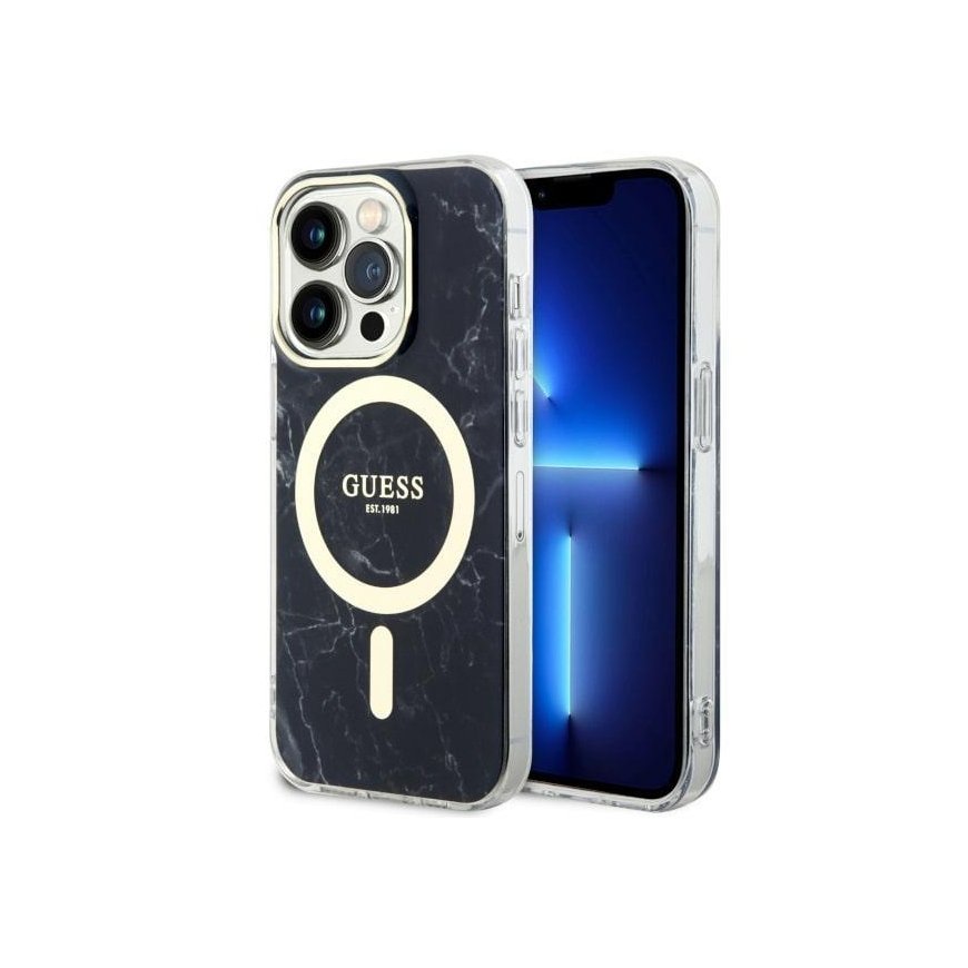 Guess case for iPhone 14 Pro 6,1" GUHMP14LPCUMAK juodas hardcase Magsafe IML Marble