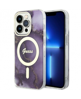 Case Guess GUHMP14LHTMRSU iPhone 14 Pro 6.1" purple hardcase Golden Marble MagSafe