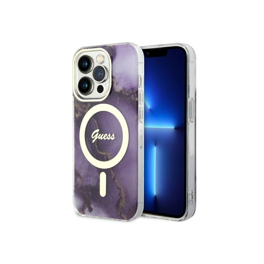 Dėklas Guess GUHMP14LHTMRSU iPhone 14 Pro 6.1" purpurowy|violetinė hardcase Golden Marble MagSafe