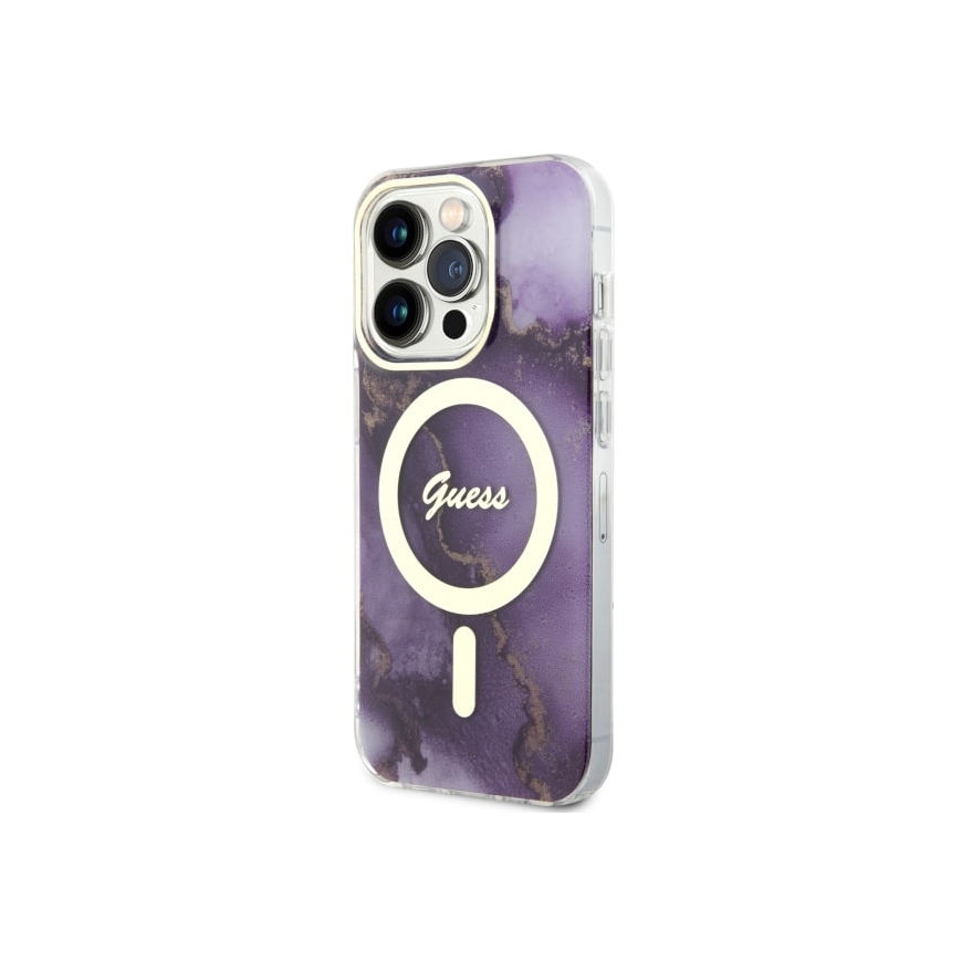 Case Guess GUHMP14LHTMRSU iPhone 14 Pro 6.1" purple hardcase Golden Marble MagSafe – 2